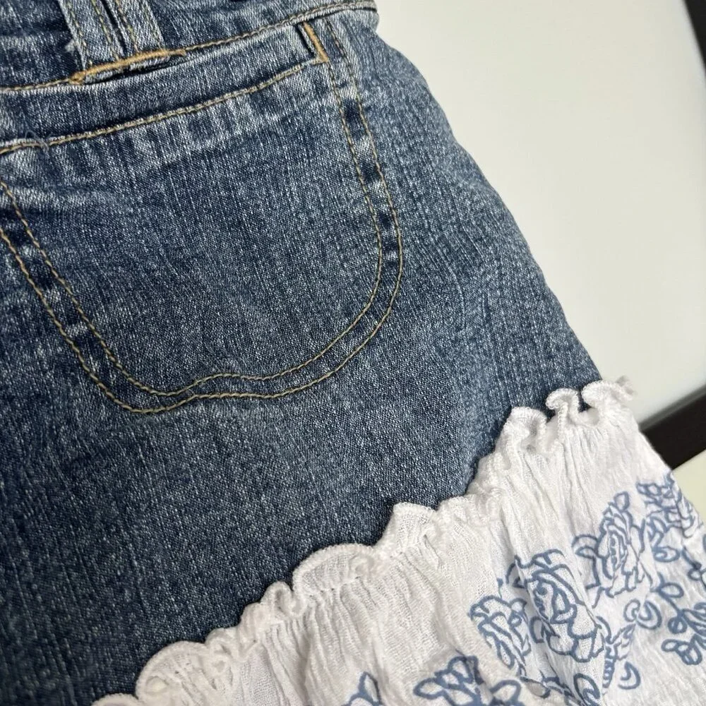 Vintage Y2K‎ Candies Tiered MINI Denim Skirt Sz 14 Teen Boho Western Cowgirl